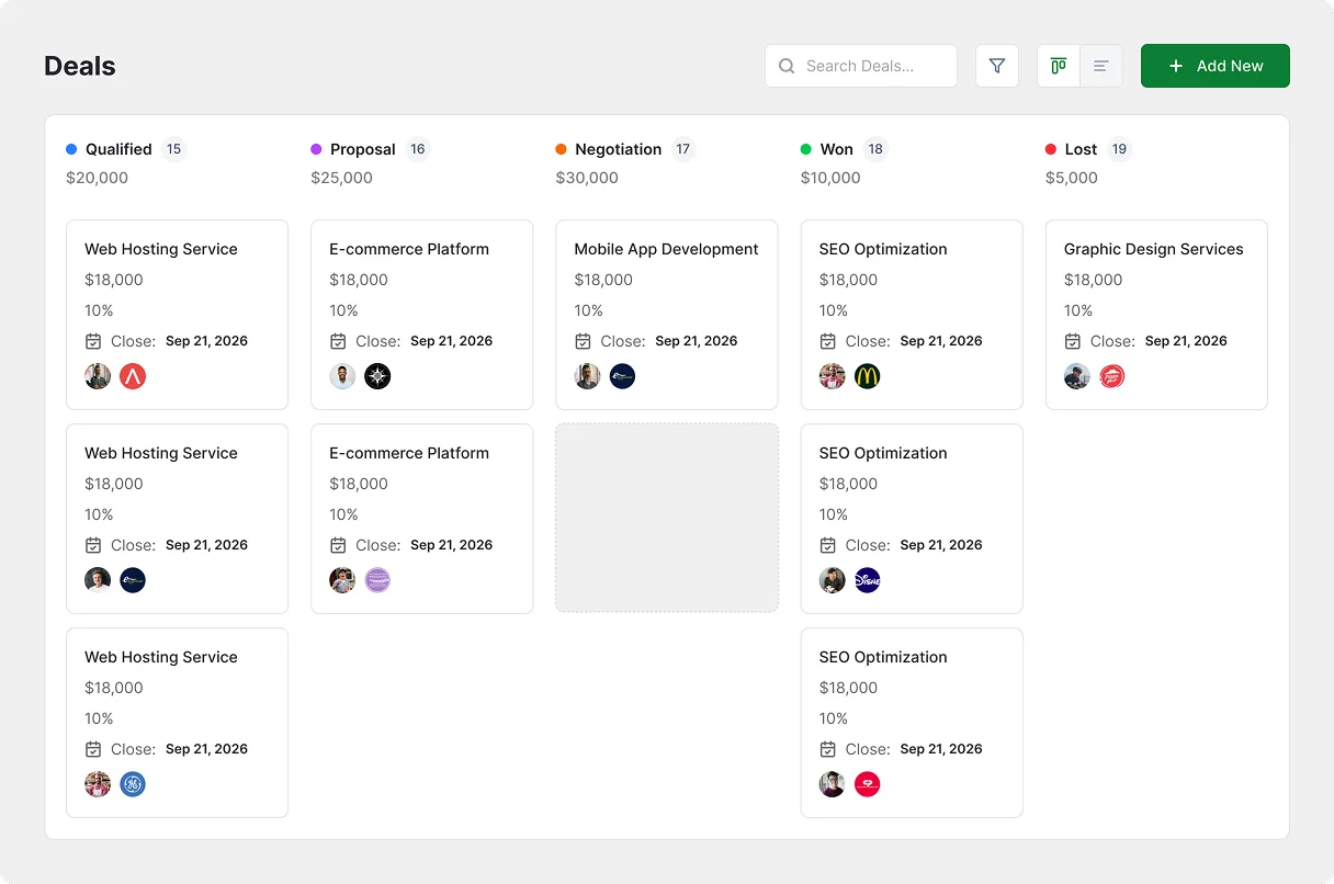 Leads & Pipelines inside the FlyCRM dashboard